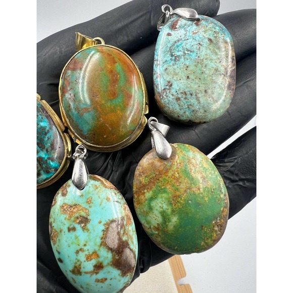 5 Natural Persian Turquoise Pendants Metal Stainless Steel Hook Bulk Lot - Picture 3 of 6